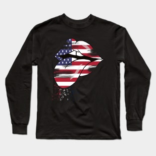 Red, White and Blue USA Mouth Long Sleeve T-Shirt